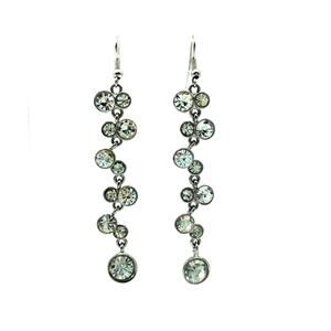 Vintage White Rhinestone Dangle Drop Silver Tone Fish Hook Earrings Long 3"